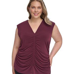 Calvin Klein Womens Shirred Front Sleeveless Blouse Top Purple Plus Size 3X